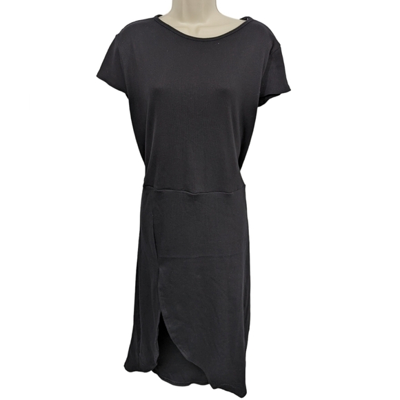 PrettyLittleThing NWT Ribbed Black Extreme Split Cap Sleeve Midi Dress Sz 16 - Picture 1 of 12